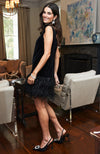 Victoria Velvet Feather Dress - Black