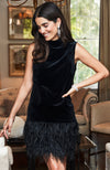 Victoria Velvet Feather Dress - Black