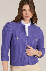 Cotton Blend Knit Cardigan - Light Violet