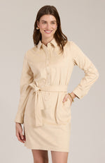 Ziva Faux Suede Shirtdress - Flax