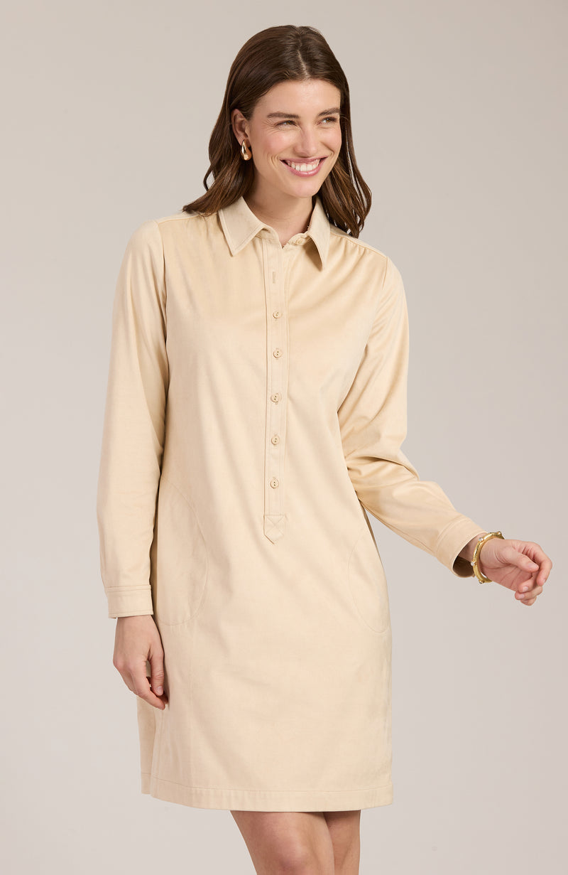 Ziva Faux Suede Shirtdress - Flax