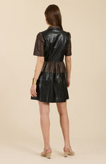 Mitzi Vegan Leather Color Block Dress - Black Walnut