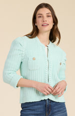 Cotton Blend Knit Cardigan - Lake Blue