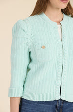 Cotton Blend Knit Cardigan - Lake Blue