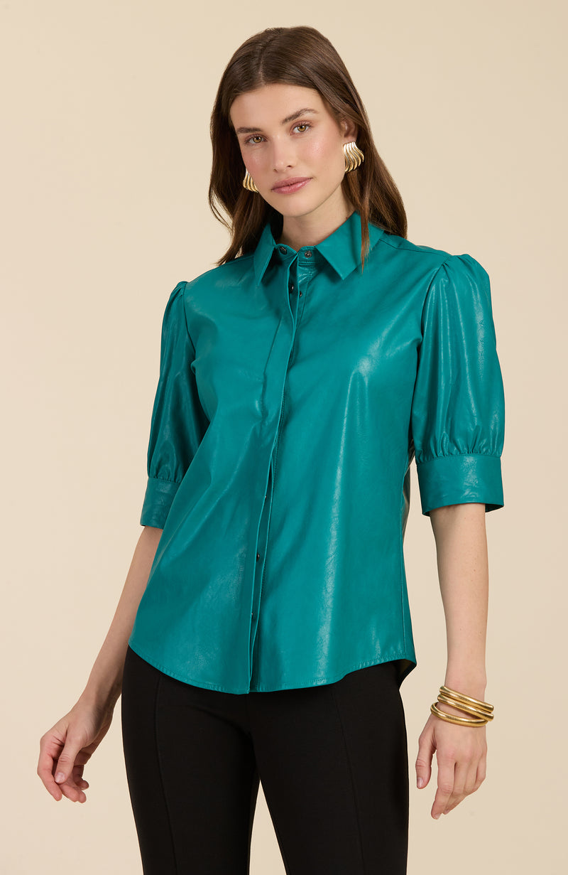 Alice Vegan Leather Shirt - Deep Lake