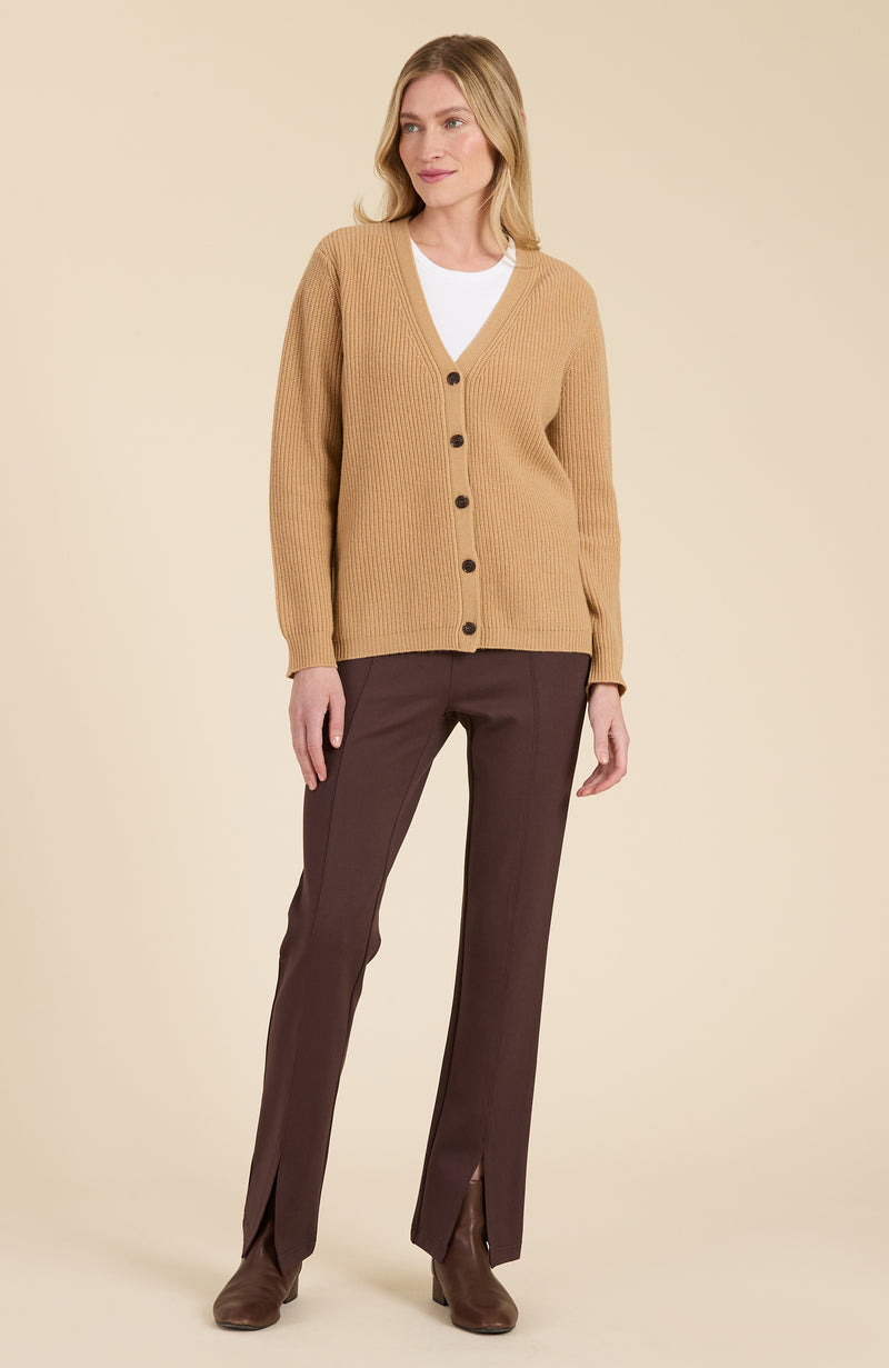 Cashmere Ribbed Cardigan - Light Camel