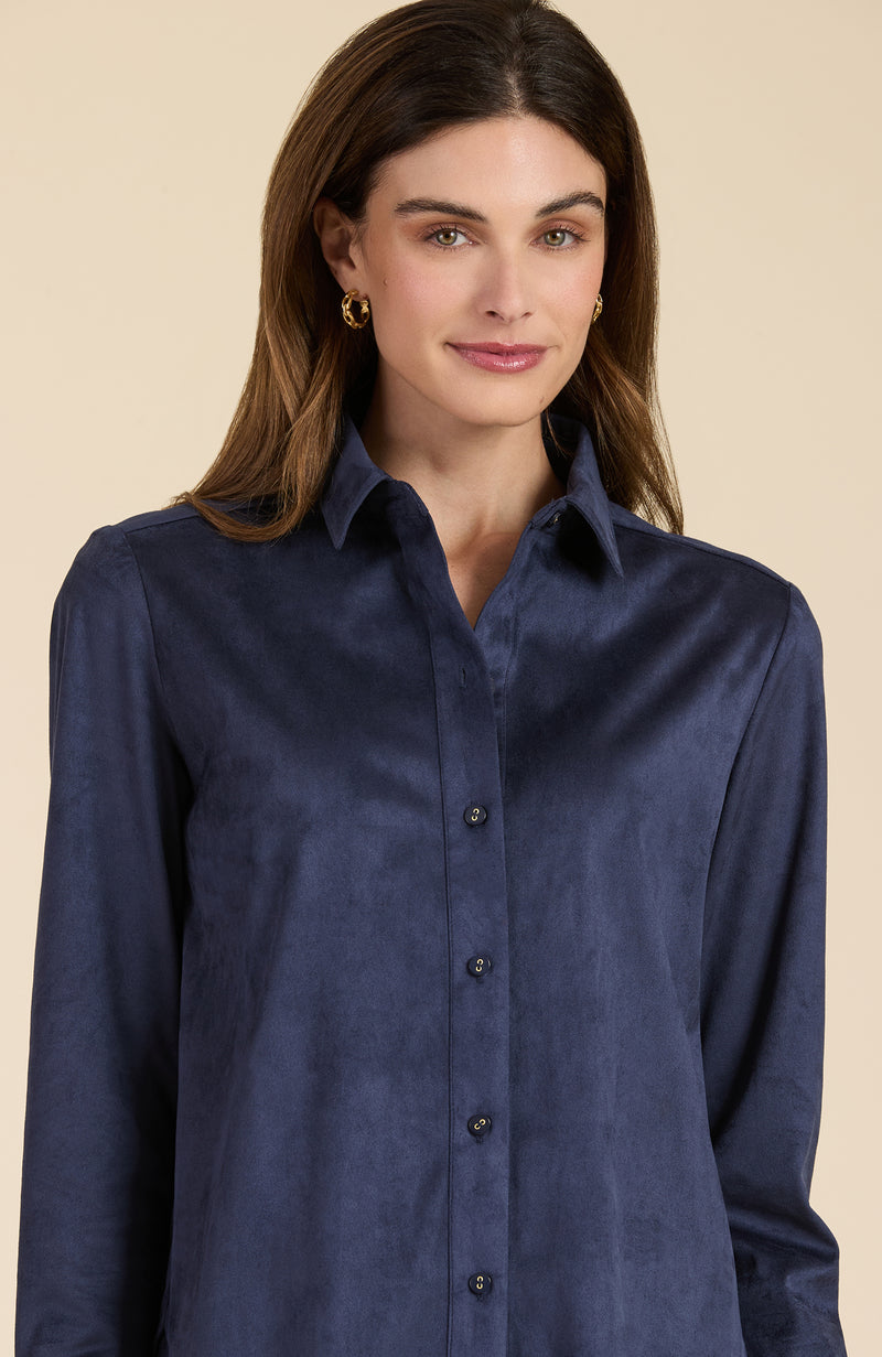 Faux Suede Club Shirt - Navy