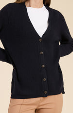 Cashmere Ribbed Cardigan - Navy