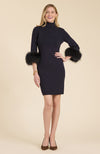 Sloane Fur Trimmed Knit Dress - Navy