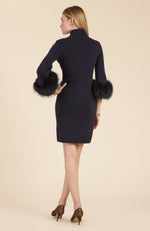 Sloane Fur Trimmed Knit Dress - Navy