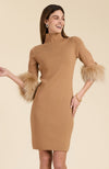 Sloane Fur Trimmed Knit Dress - Camel