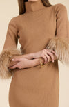 Sloane Fur Trimmed Knit Dress - Camel