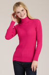 Cotton Cashmere Ribbed Turtleneck - Coco Pink