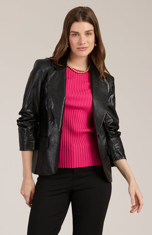 Taylor Vegan Leather Blazer - Black