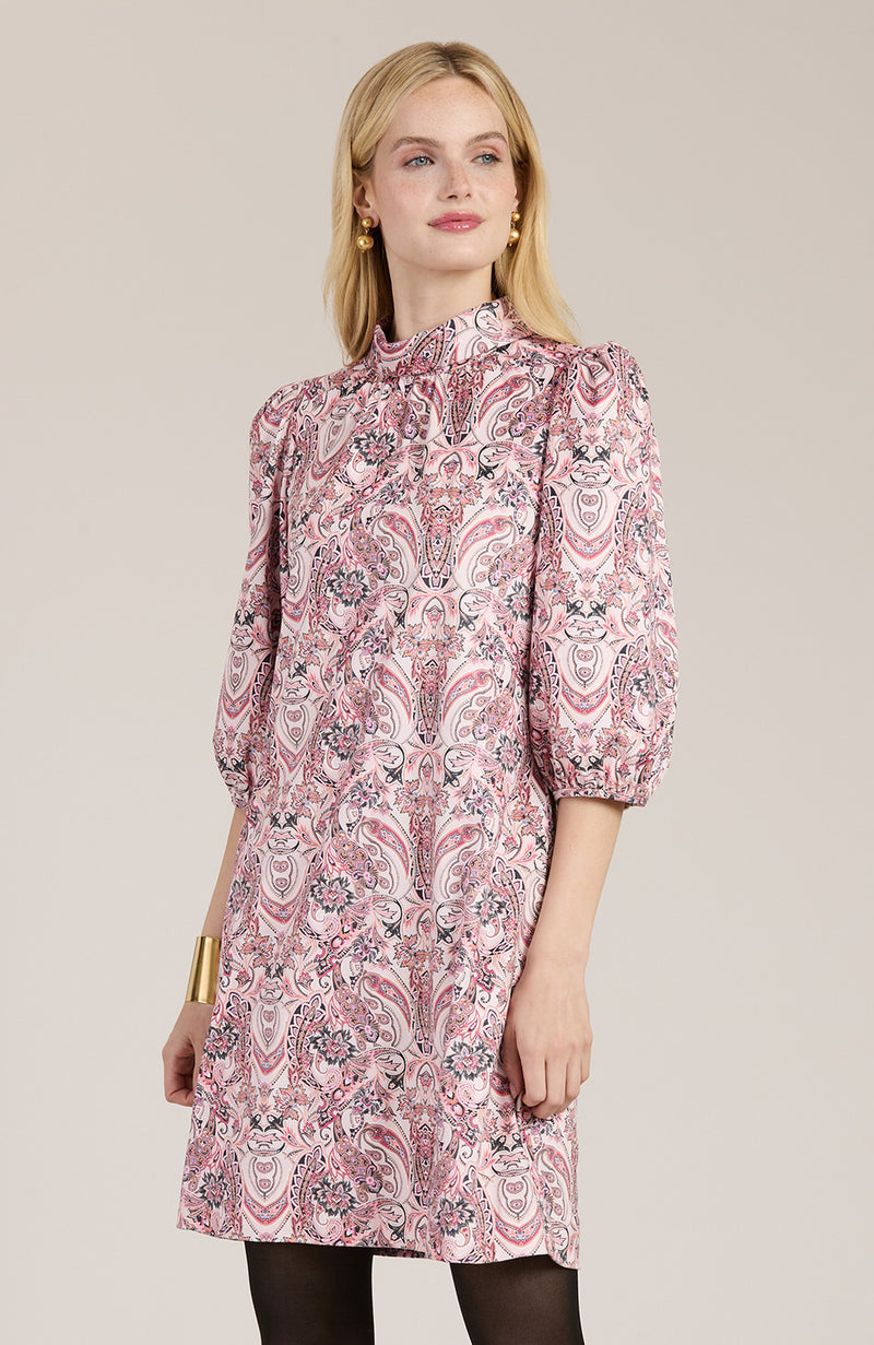 Vicky Faux Suede Pink Paisley Dress - Pink Paisley