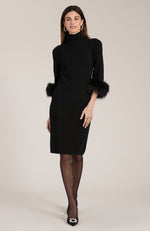 Sloane Fur Trimmed Knit Dress - Black