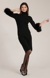 Sloane Fur Trimmed Knit Dress - Black