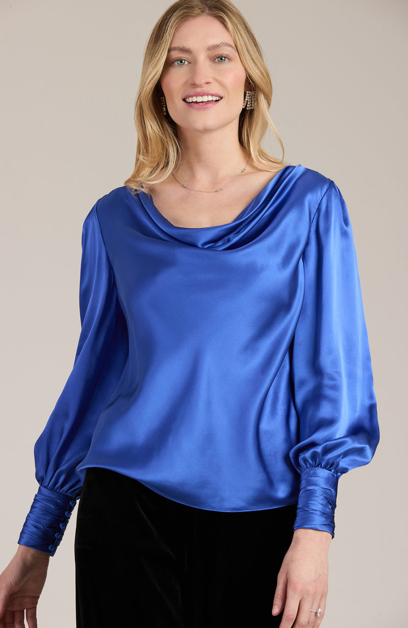 Olivia Charmeuse Top - Sapphire