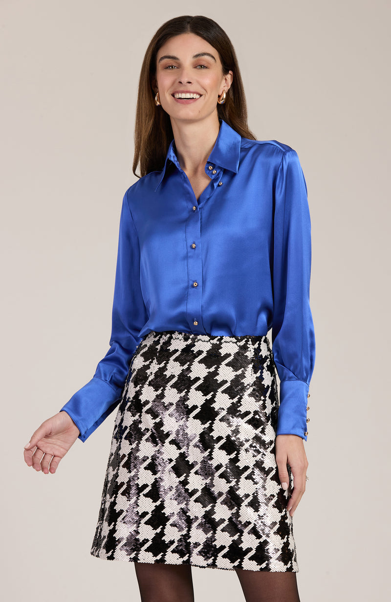 Chloe Silk Charmeuse Shirt - Sapphire