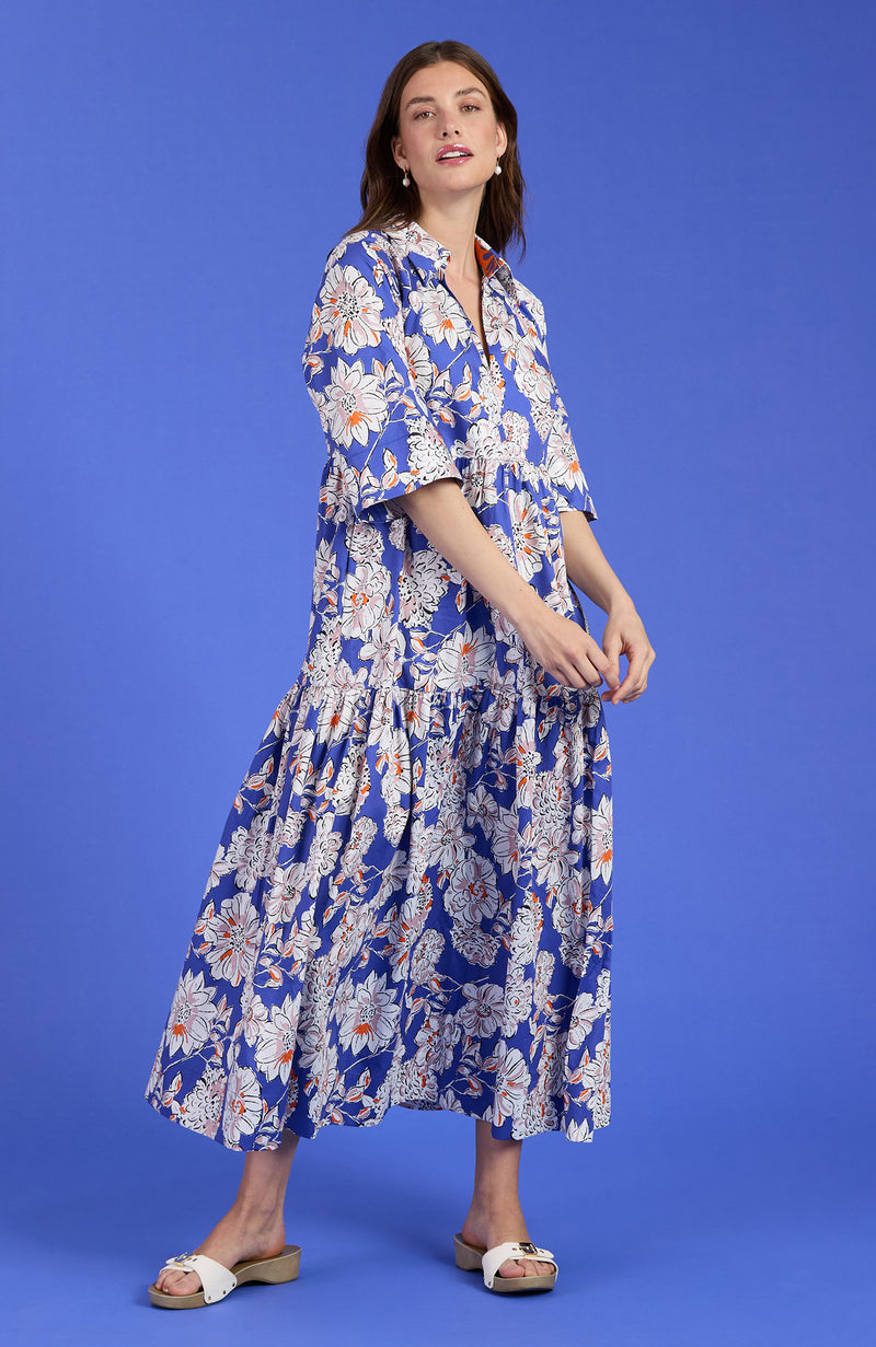 Cara Tiered Midi Dress - Sapphire Floral