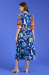 Juliette Silk Floral Midi Dress - Orange Sapphire Floral