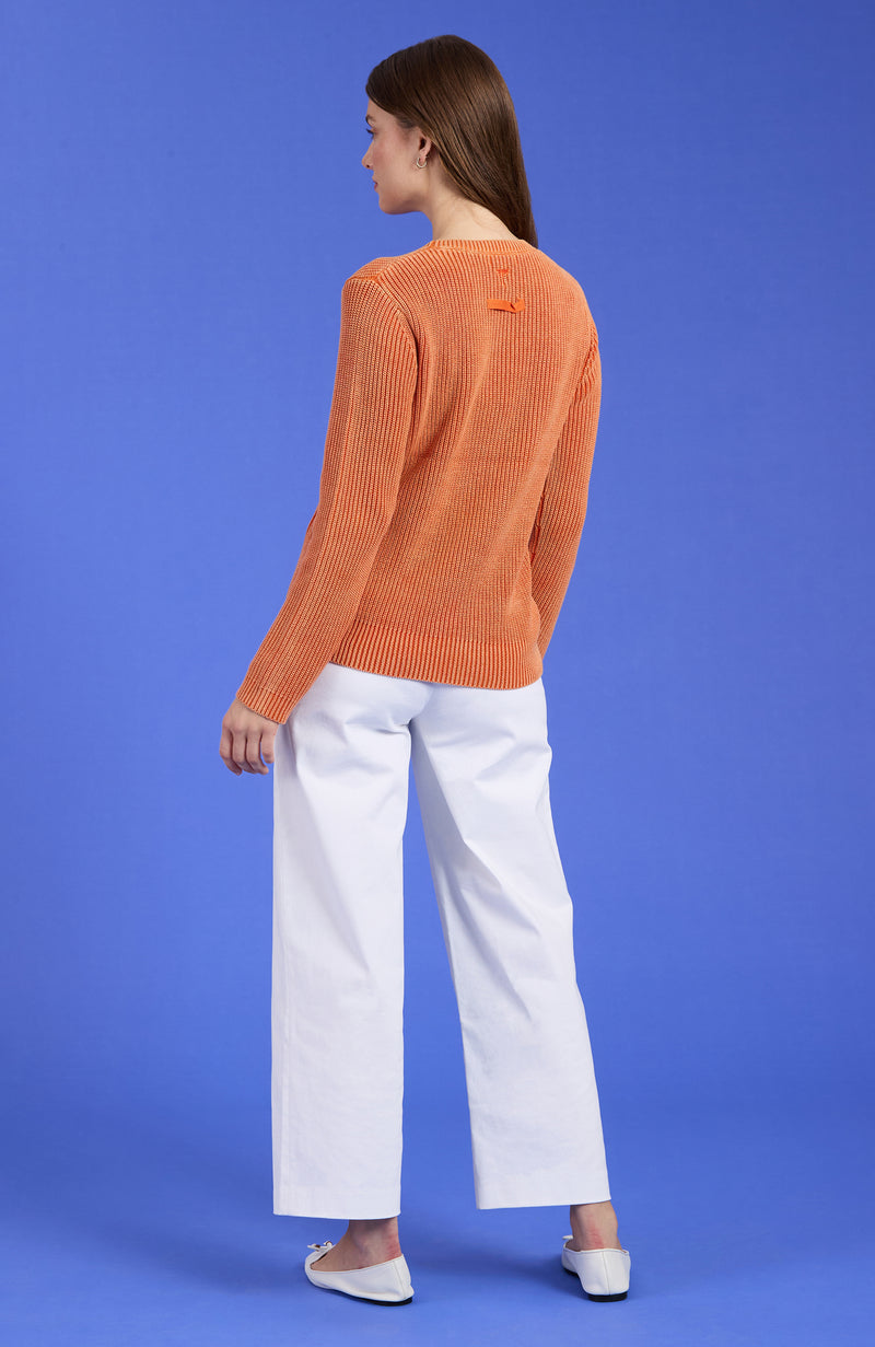 Mineral Wash Crew Neck Sweater - Mandarin Orange