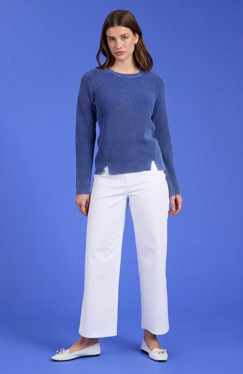 Mineral Wash Crew Neck Sweater - Sapphire