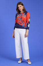 Julianne Floral Print Sweater - Mandarin Orange