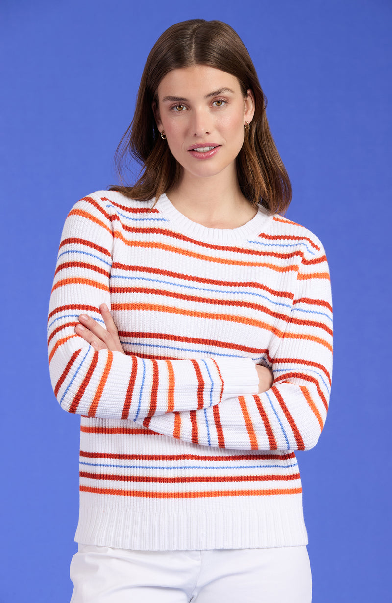 Cory Textured Stripe Sweater - Orange Sapphire Stripes