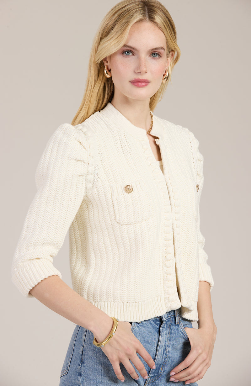 Cotton Blend Knit Cardigan - Ivory