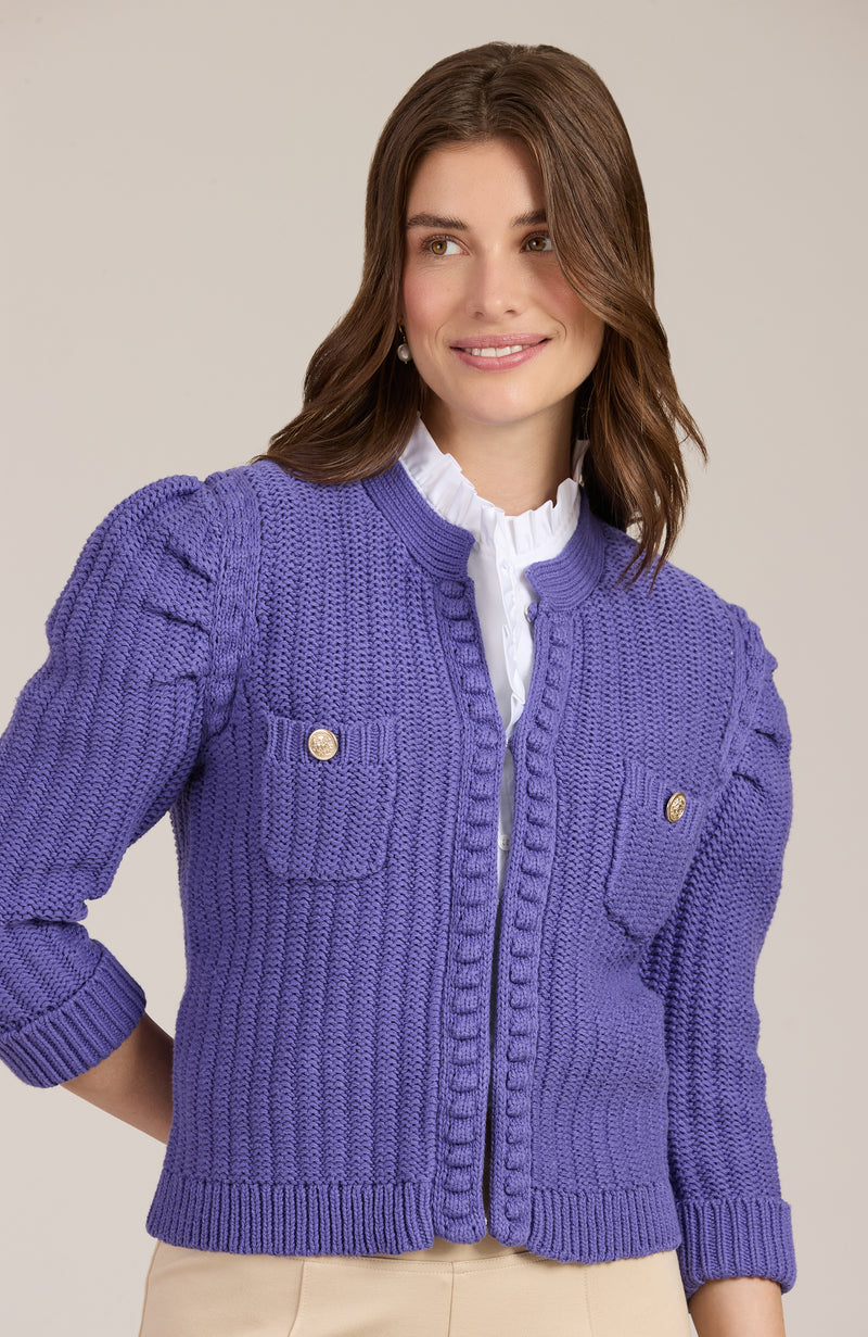 Cotton Blend Knit Cardigan - Light Violet