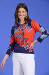 Julianne Floral Print Sweater - Mandarin Orange