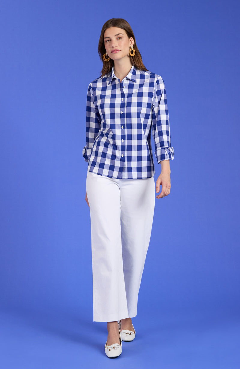 Wells Cotton Check Shirt - Sapphire Check