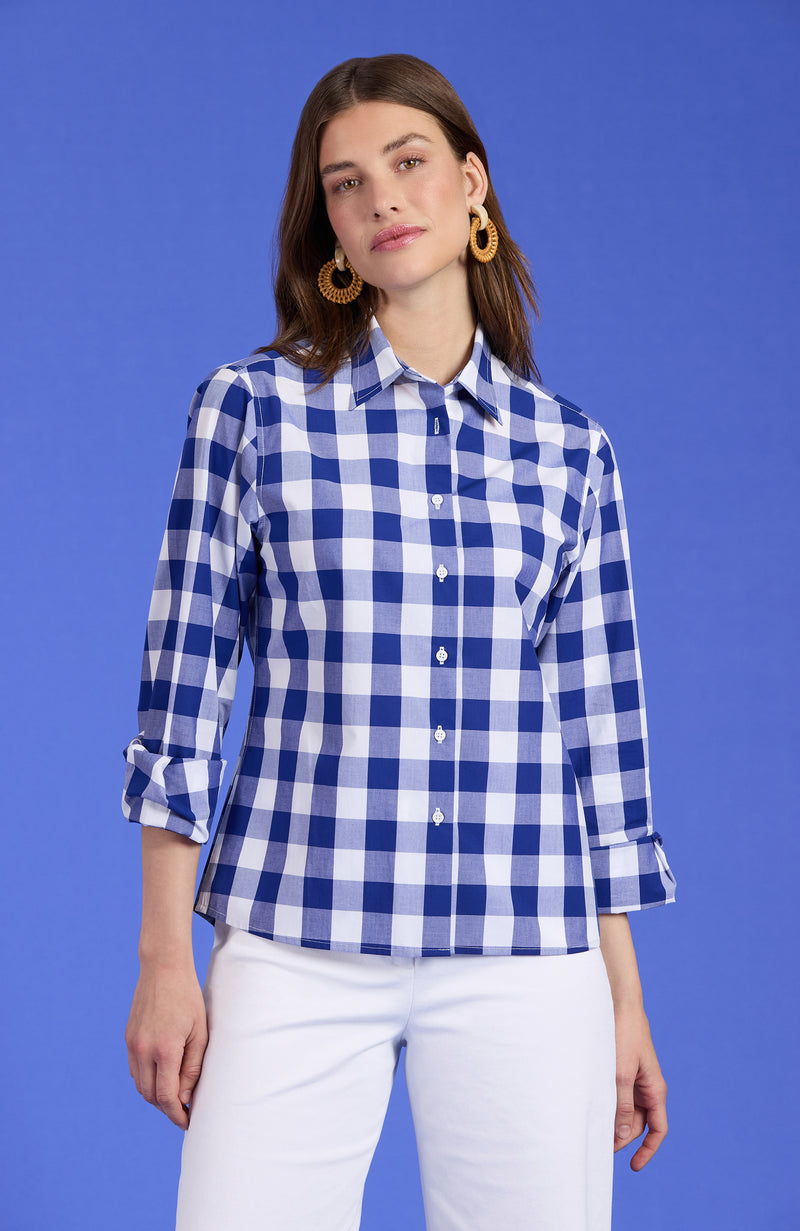 Wells Cotton Check Shirt - Sapphire Check