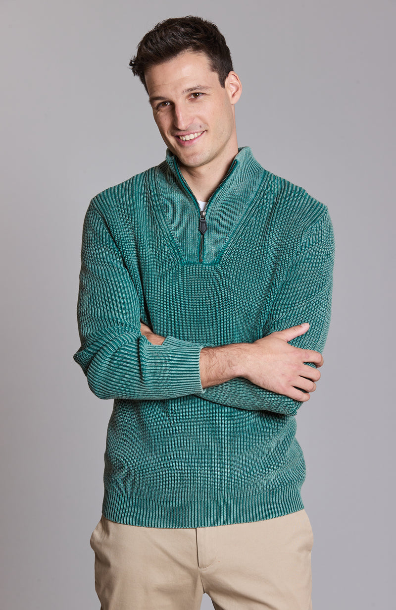 Mineral Wash 1/4 Zip Sweater - Brunswick Green