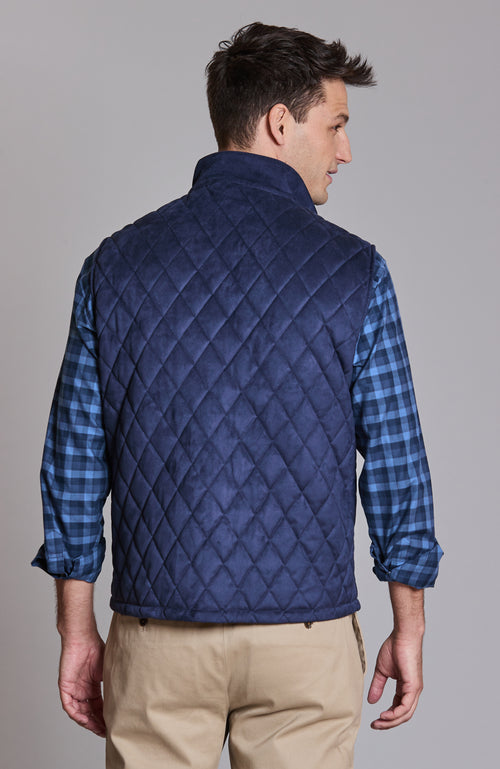 Faux Suede Quilted Vest - Navy