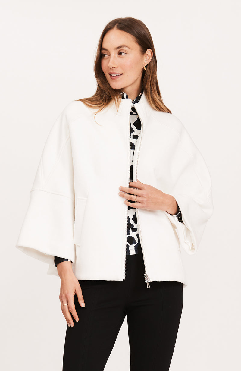 Ribbed Neck Zip Up Cape - Ivory