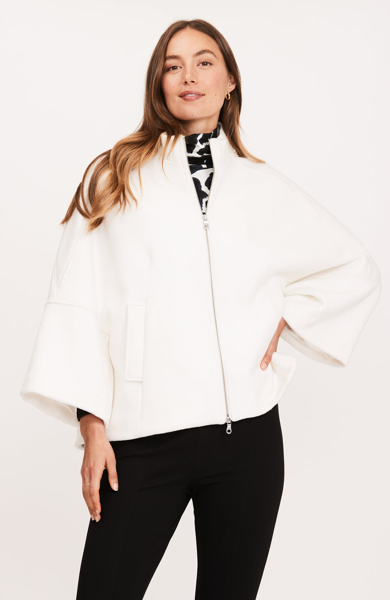 Ribbed Neck Zip Up Cape - Ivory